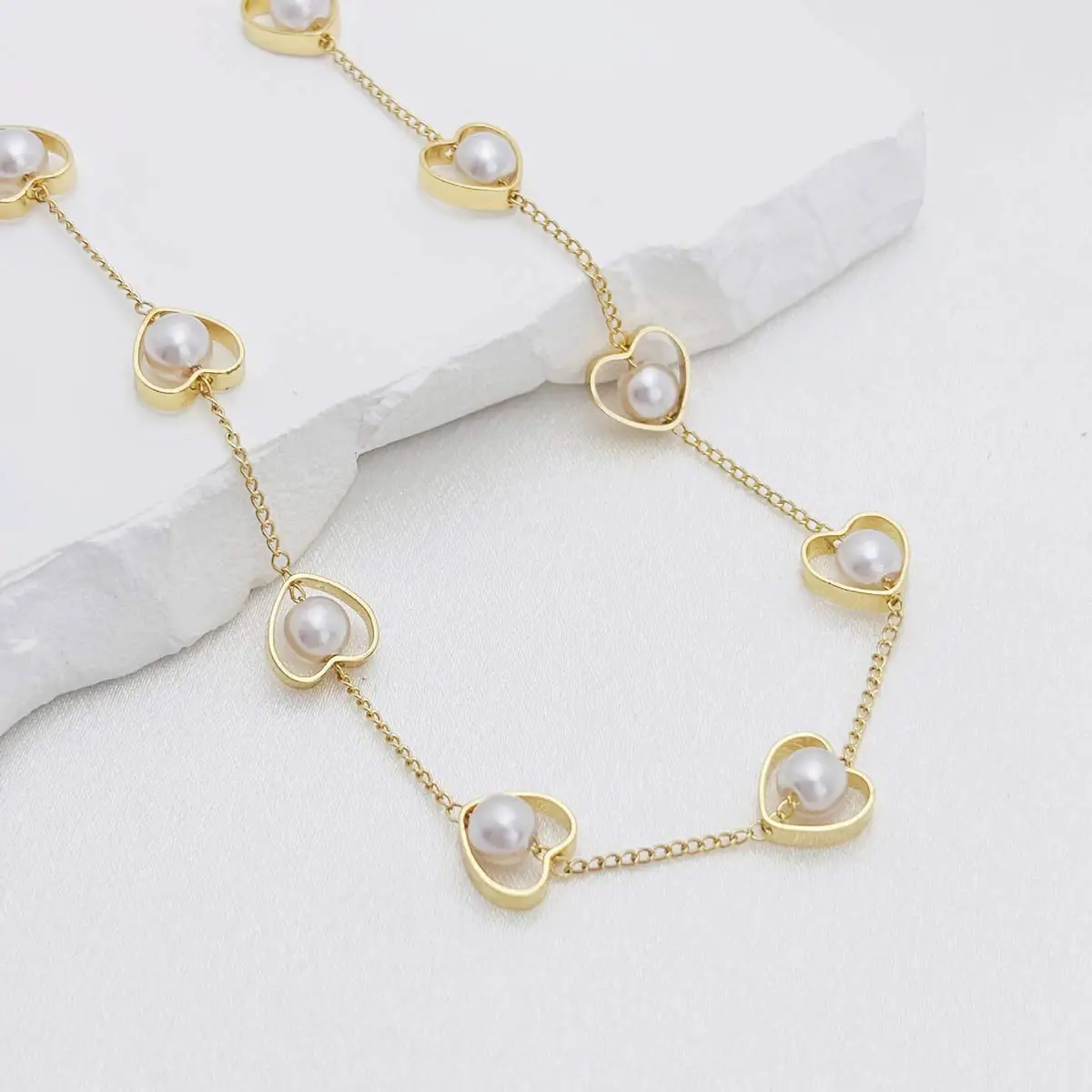 2M Gold Tone Link Chain Resin Imitation Pearl Beaded Shell Heart Ball DIY Handicrafts Handbag Clutch Shoes Decoration Supplies