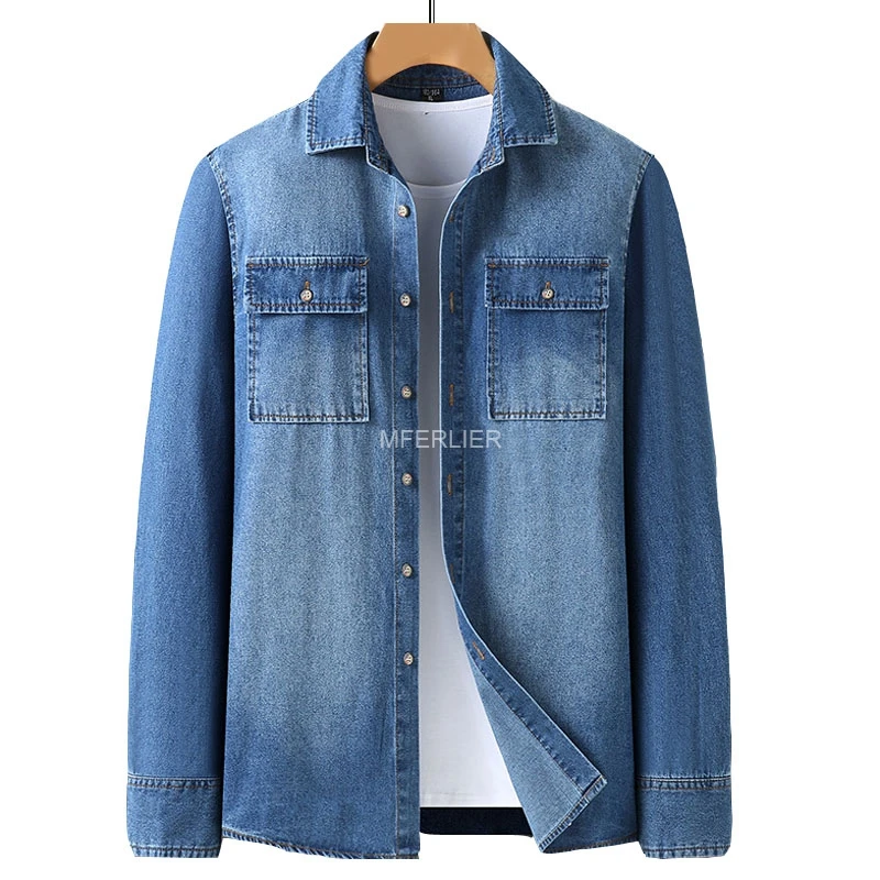 Autumn Spring Large Size Denim Shirt 7XL 8XL 140kg Long Sleeve Men Plus size Shirts