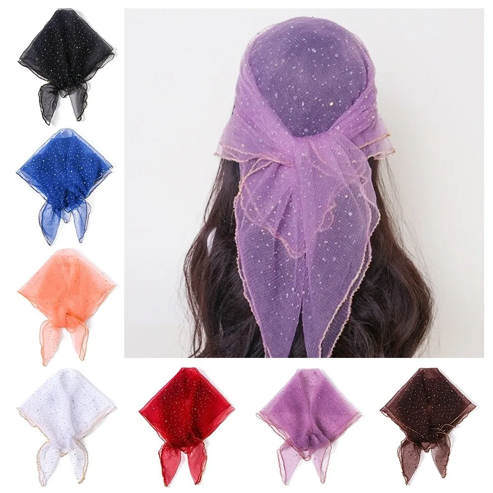 

Gift for Her​​ 80x80cm Square Scarf​​ with Rhinestone Glitter Hijab Scarf Long Soft Breathable Bandana​​ Summer Hair Accessory​​