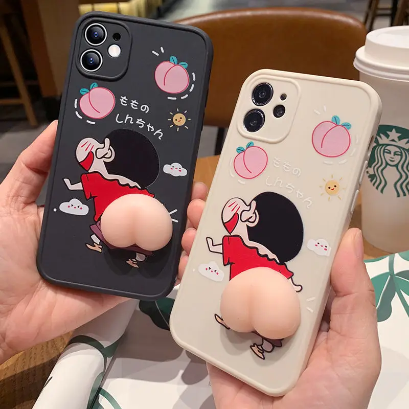 Kawaii Anime Crayon Shin-Chan Cute Fart Iphone Case Iphone15/14/13Promax Cartoon Protective Cover Girls Gifts Kids Creative Toys