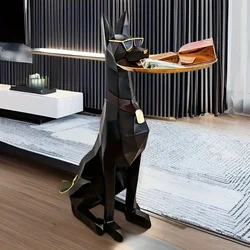 Resin Doberman Dog Statue Luxury Interior Side Table Puppy Sculpture Charming Doberman Pinscher Figurine Tray Home Decoration