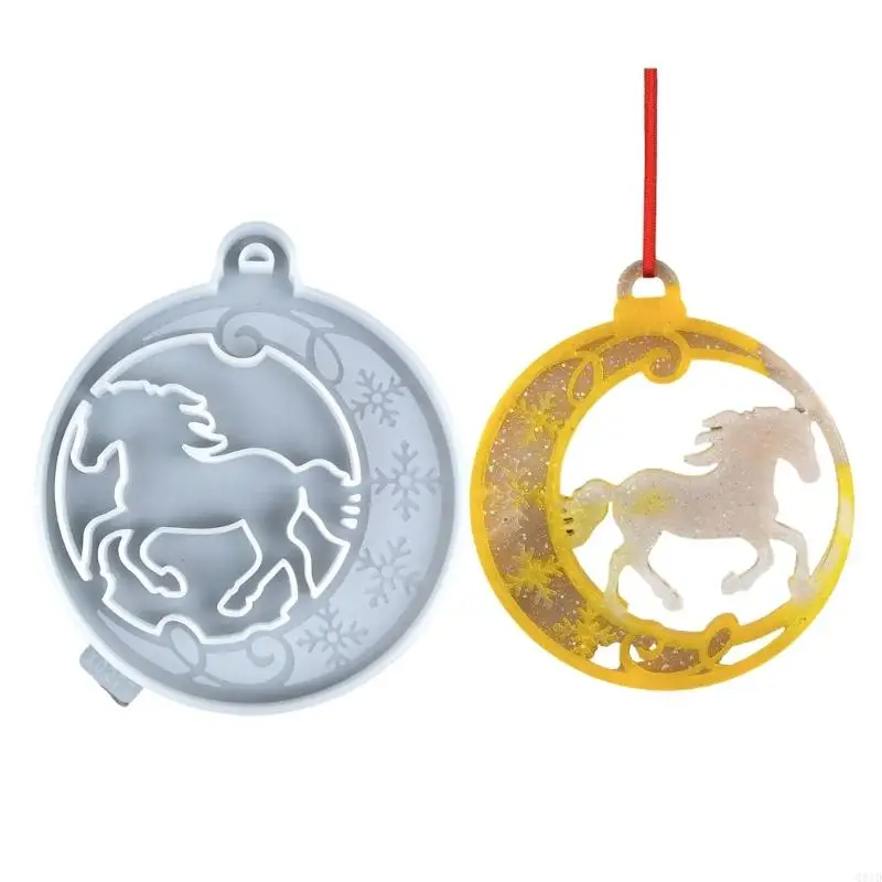 

Creative Christmas Tree Ornament Mould Horse Shaped Round Pendant Silicone Mold Hanging Accessories Epoxy Resin Mold