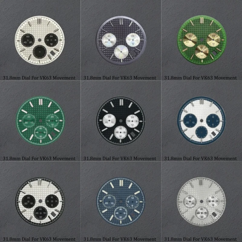 

Зеленый светящийся циферблат для часов (черный, синий, зеленый) с механизмом VK63, запасные части для часов Oak, стрелки без логотипа