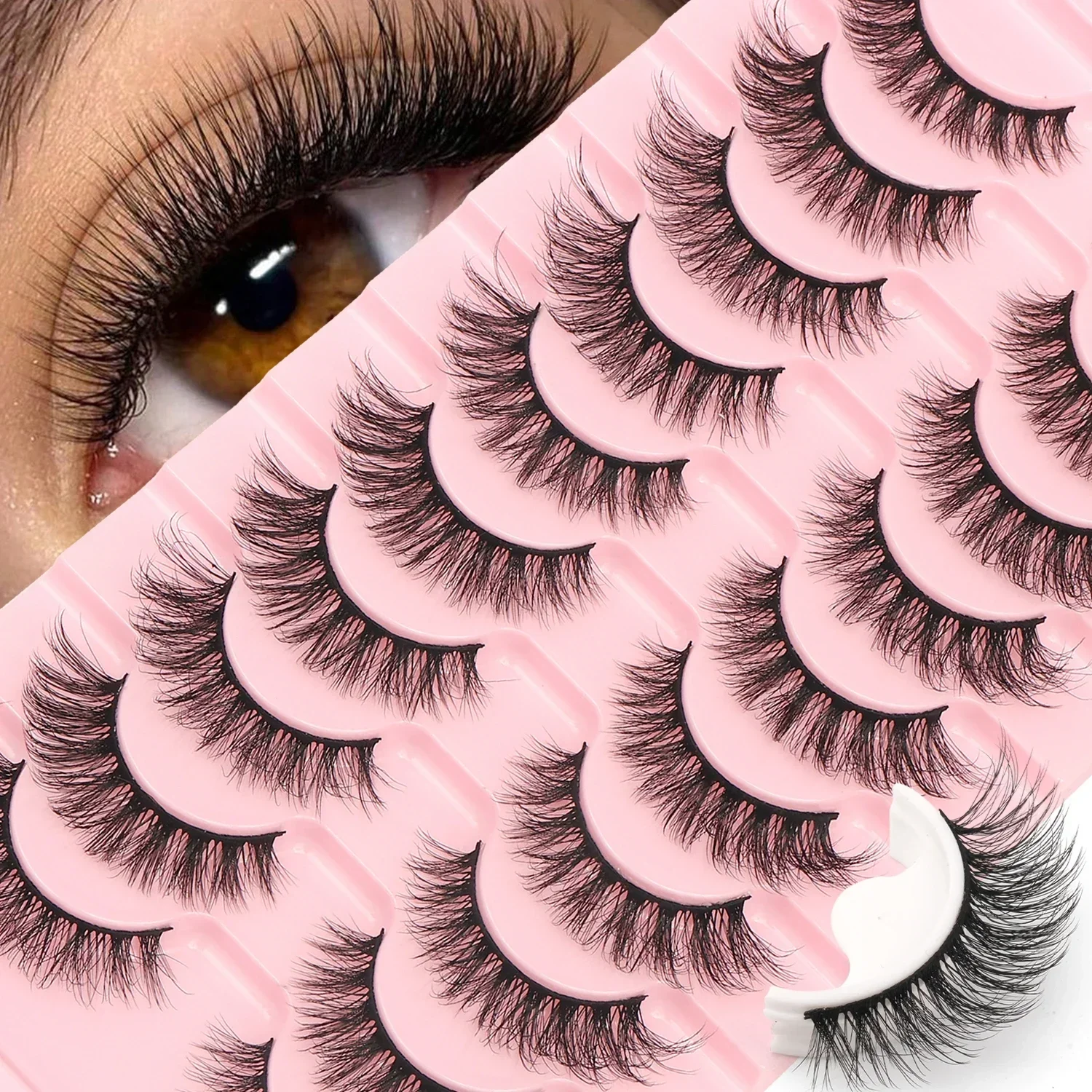 10 Pairs Wispy Criss‑Cross Strip False Eyelashes Fluffy Faux Mink Voluminous Reusable Fake Lashes For Women Makeup