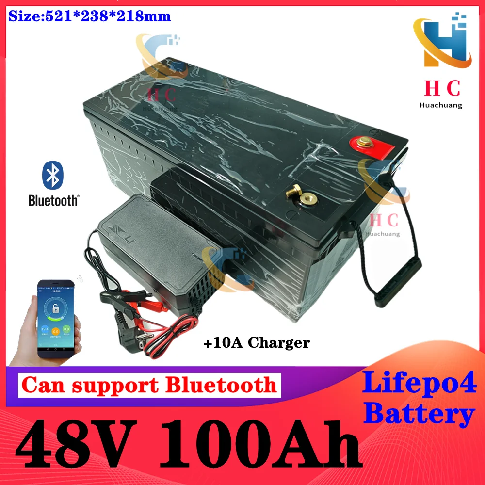 lifepo4 lithium batterry 48v 100AH with bluetooth APP for 3000W tricycle inverter Solar energy storage scooter + 10A charger