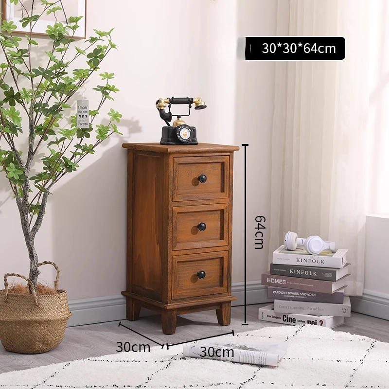 

American Living Room Dresser Solid Wood Narrow Gap Storage Cabinet Vintage Narrow Tall Dresser Home Space-Saving Corner Cabinet