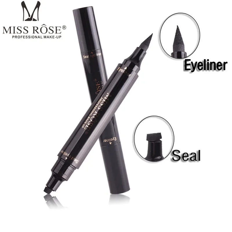 MISS ROSE 24-Hour Black Stamp Eyeliner Pen Long-Wearing Make-up Not-Blooming Smudge-proof Eye Liner Pencil Highly Tint Cosmetics