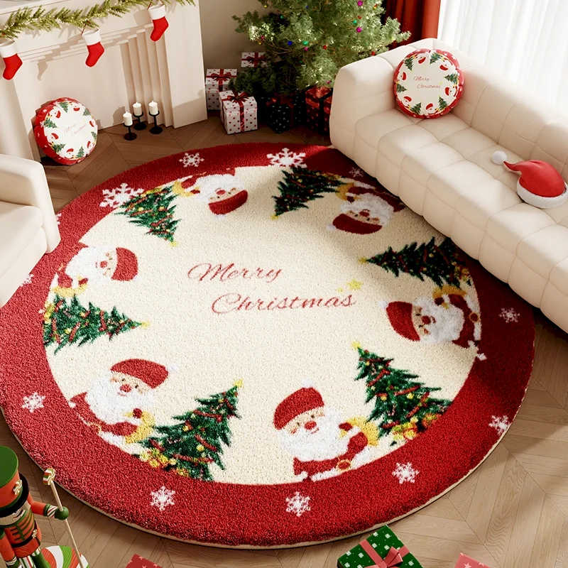 VIKAMA Santa Claus Merry Christmas Mat, Shaped Anti Slip And Absorbent Soft Carpet, Circular Entrance Home Decoration