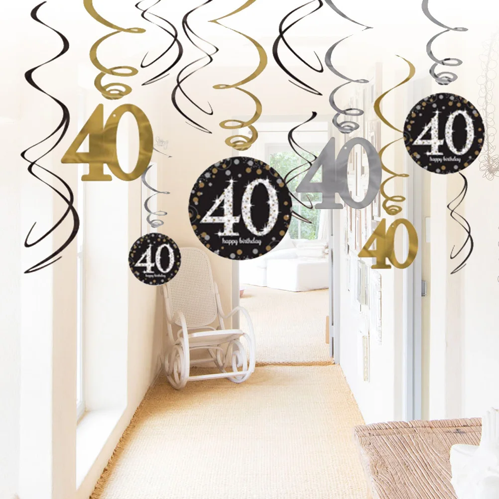 

12Pcs Happy Birthday Hanging Swirls and Paper Cards Bundle for Birthday Party Decor 40Th Celebration Memorable Photo Backdrop