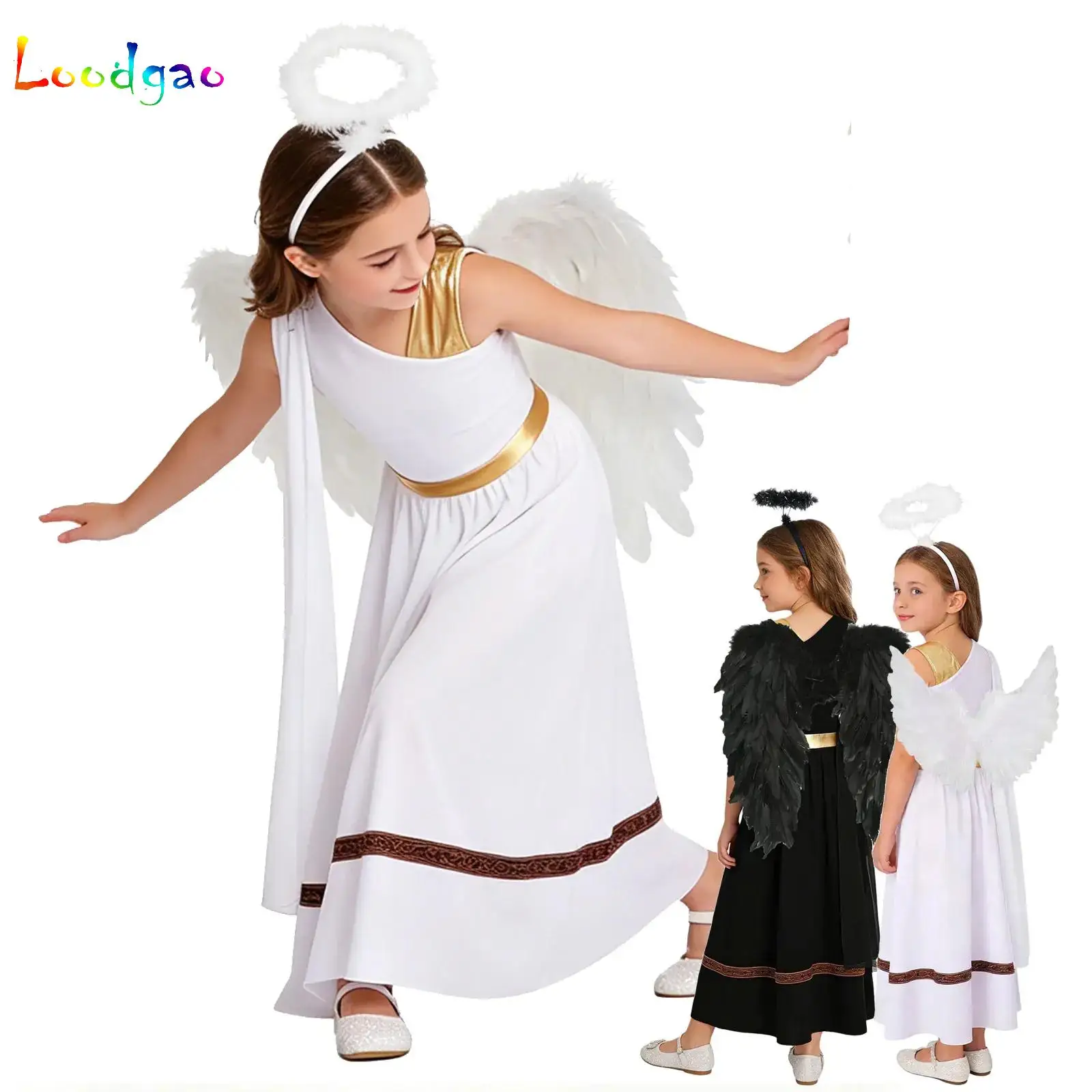 Kids Girls Ancient Greek Toga Costume Sleeveless Greece Roman Queen Dresses Robe Halloween Cosplay Alien Outer Space Outfits