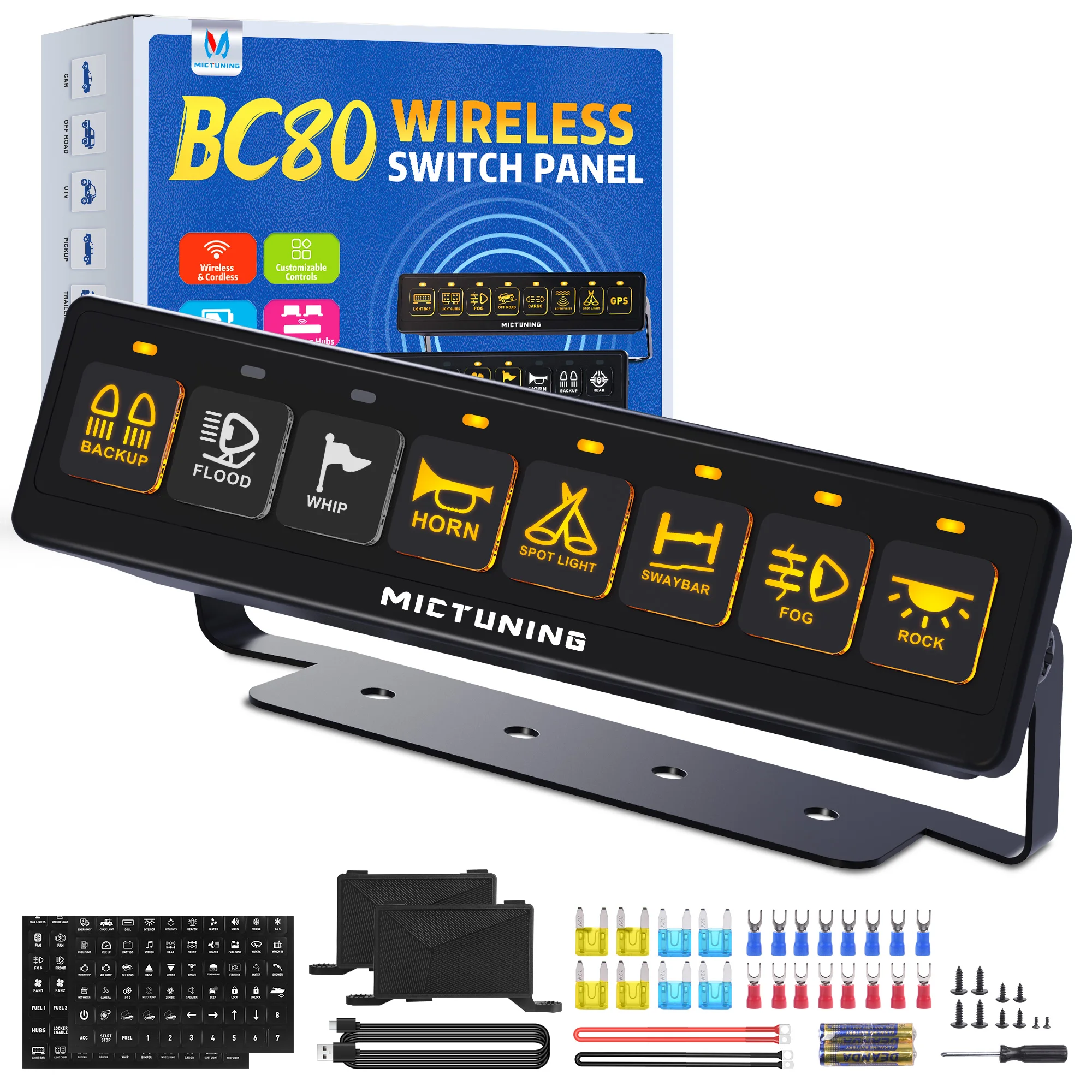 MICTUNING 8-Group Wireless Switch Panel,Thoughful Design with 4 Control Modes Auxiliary Automotive Switch Panel for Trucks SUV