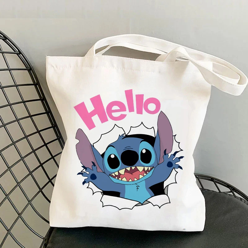 Kawaii Stitch Canvas Bags Disney Shoulder Bag Fashion Tote Bags Cartoon Printed Tote Bag Large Capacity Handbag Shopping Bags