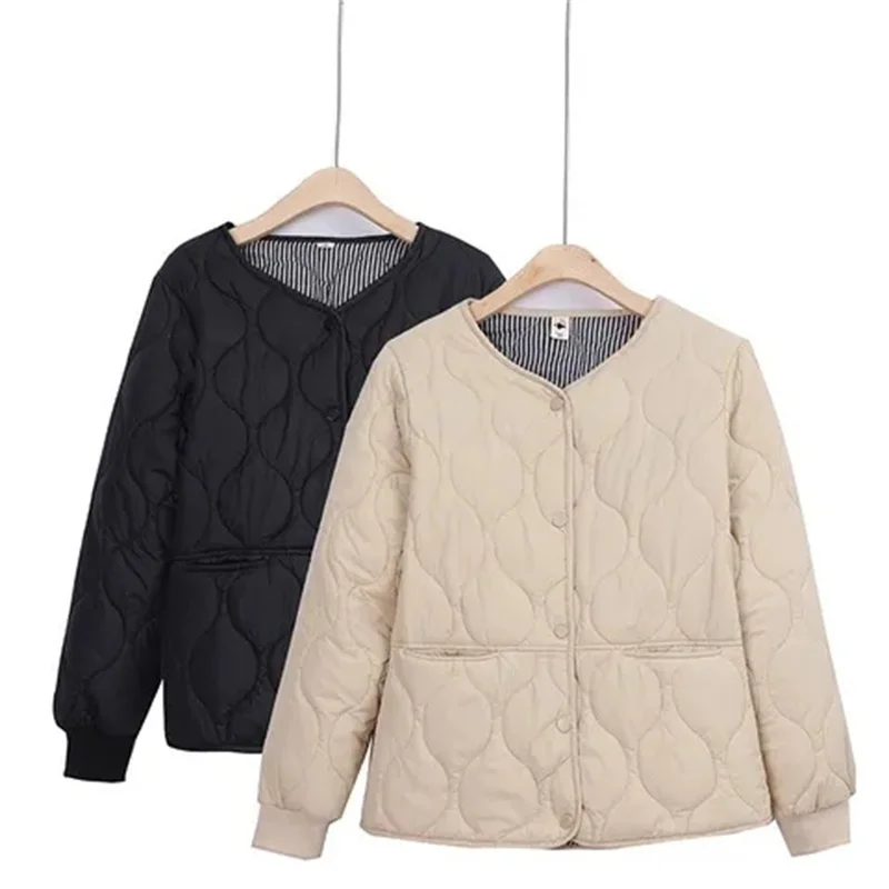 Manteau rembourré en coton 6XL pour femme, ample, léger, coréen, vêtements d'extérieur, noir, pour mère d'âge moyen, col rond, nouvelle collection automne-hiver 2024
