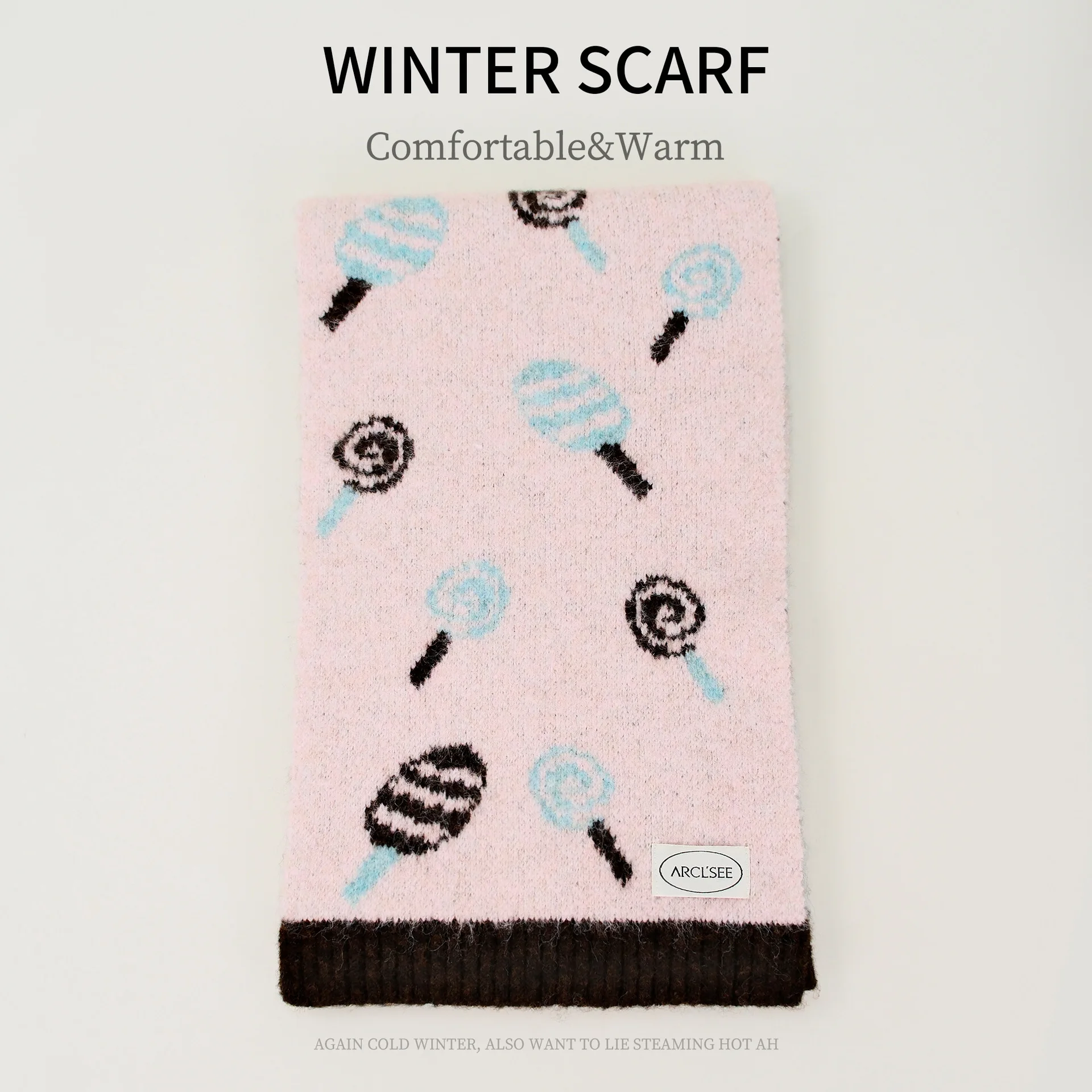 Winter new wool-blend knitted scarf women's small fresh color lollipop jacquard wool warm scarf