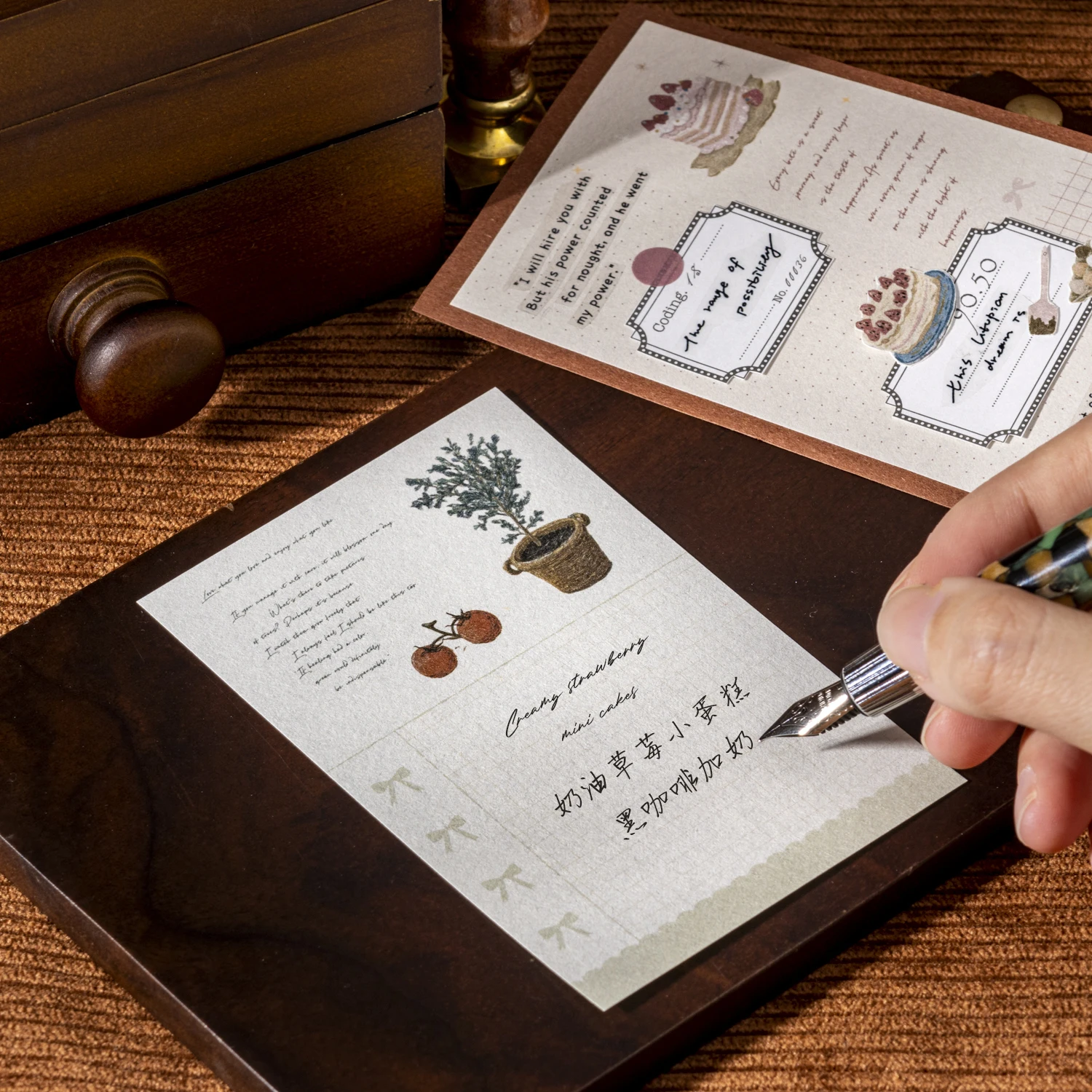 

A Bakery Shop Series Vintage Cake Coffee Border Landscape Memo Pad Creative DIY Junk Journal Material Collage Stationery