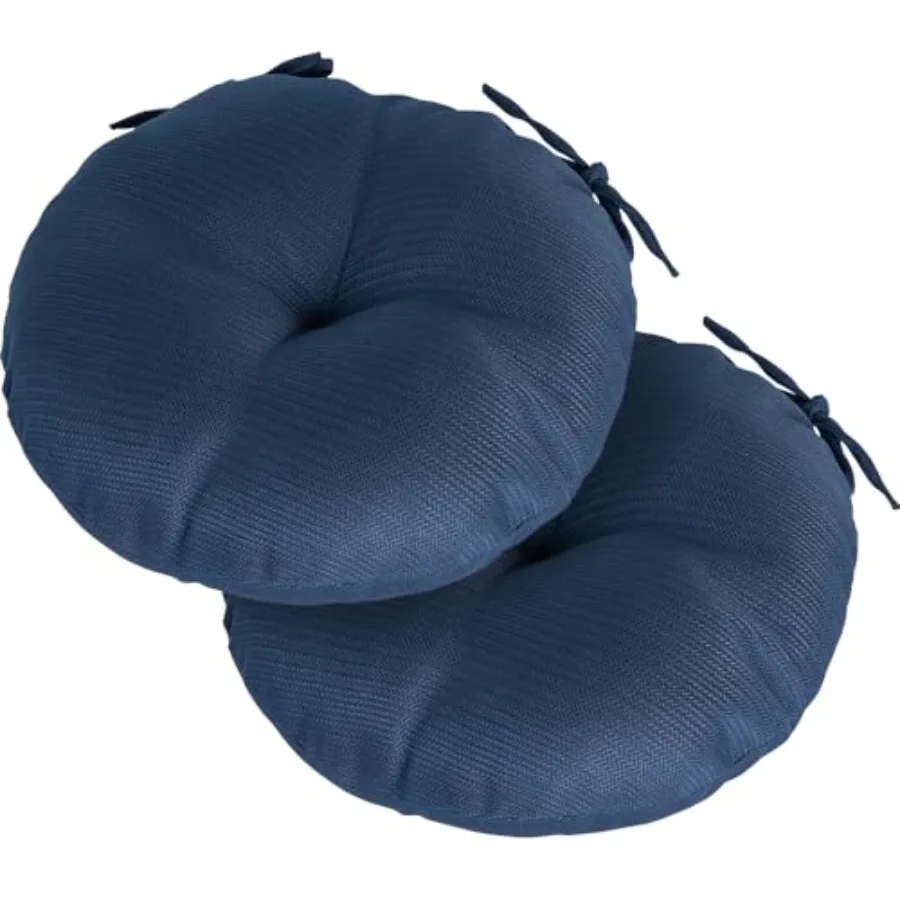 

Outdoor 15"x15"x4" Round Bistro Seat Cushions with Ties Set of 2, Tufted Waterproof Patio Floor Chair Pads for Home Garden Balc