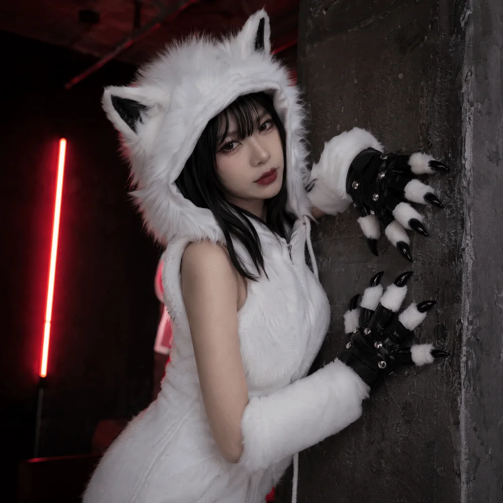 Plush Furry Fursuit Kigurumi Gloves Thicken Cartoon Punk Leather Gloves Kawaii Warm Cat Dog Wolf Animal Paw Gloves