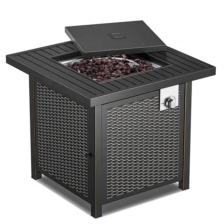 

Manufacturers Wholesale Zhongpin Hot Selling Gas Fire Pit Table with Cover Strong Striped Steel Surface Outdoor Stove