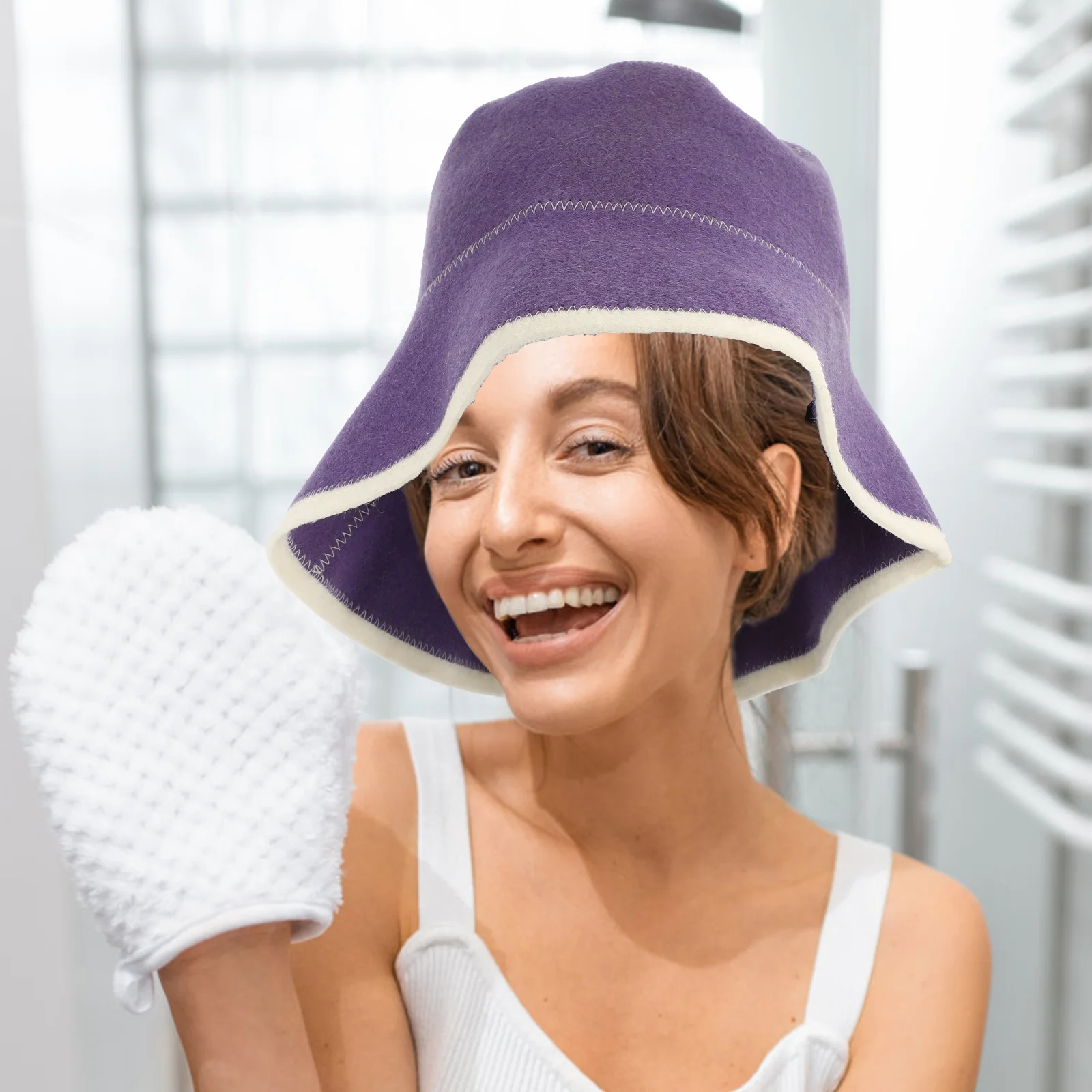 

Reusable Wool Sauna Hat Comfortable Lightweight Bathing Cap for Sauna Room Men Women Bath Accessories Bathroom Supplies