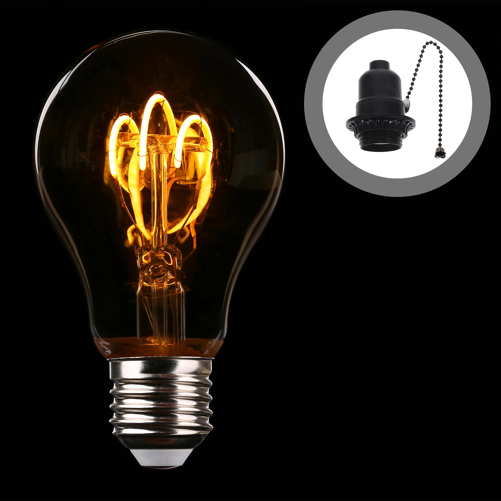 

Black Pull Wire Switch Lamp Converter Socket E26 E27 Light Bulb Parts Holder Adapter Screw Base Durable Practical