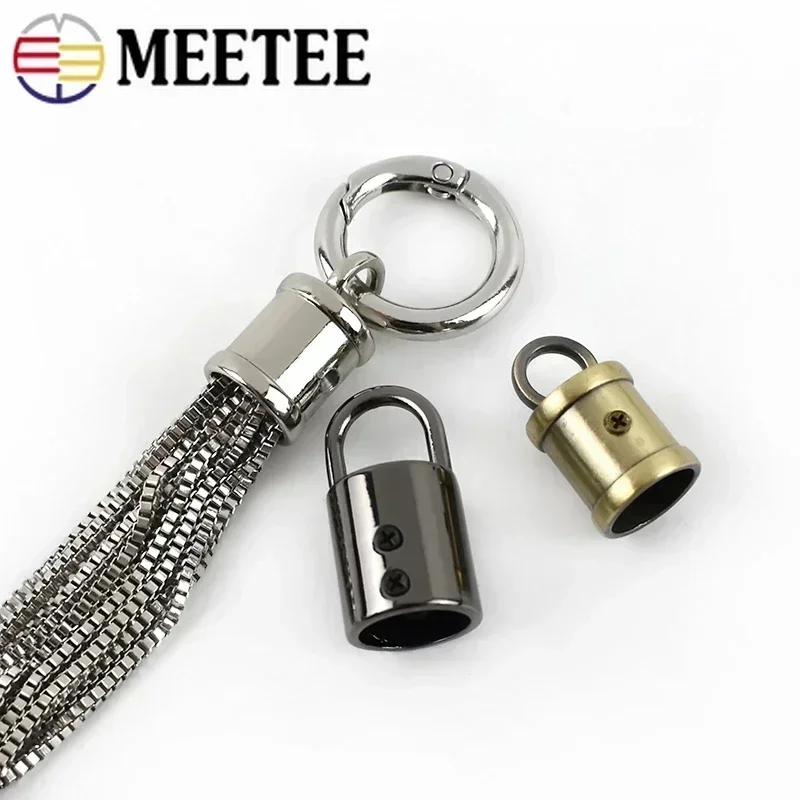 Meetee 5/10Pcs 11mm Bag Metal Buckle Handbag Strap Tassel Fringe Cap Clasp Hanger Cords Lock Stopper DIY Hardware Accessories