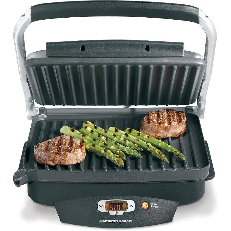 

Steak Lover's Electric Indoor Searing Grill, Nonstick 100 Square, Stainless Steel (25331), Black and Stainless, Medium