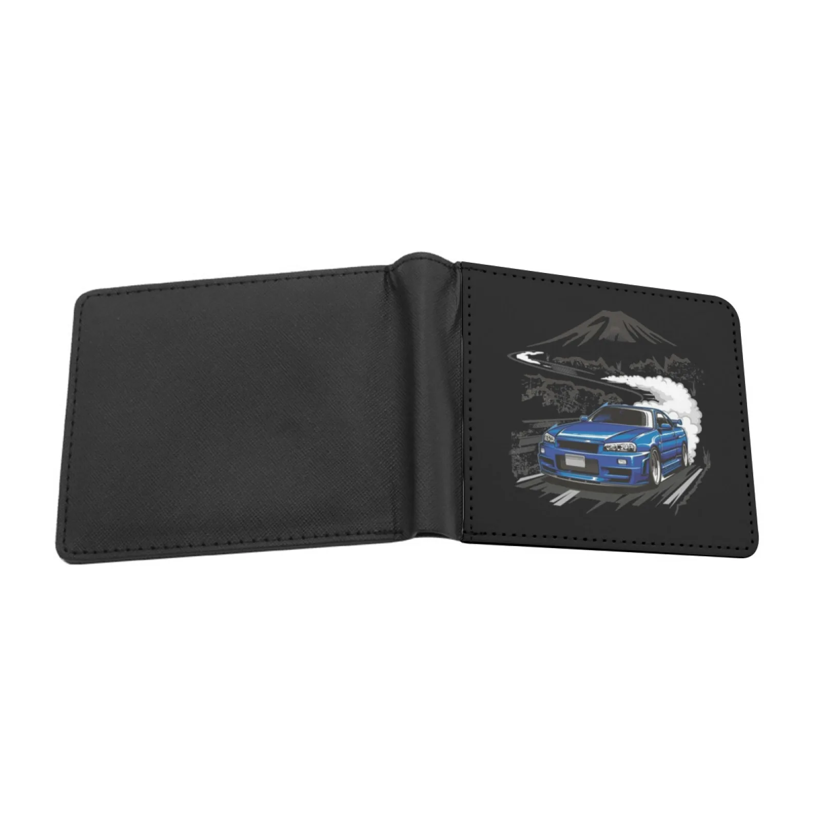 Skyline R34 Blue Personalized Men's Leather Wallet Credit Card Pouch Purse Skyline Skyline R32 Slyline R34 R34 R33 R32 R34 Rb26