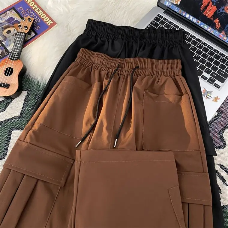 

American High Street Hip Hop Men's Summer Trendy Brand Loose Wide Leg Pure Color Straight Leg Long Pants Workwear Trousers