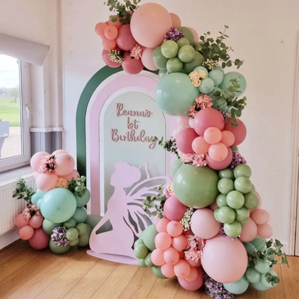 121Pcs Fog Green Twilight Pink Balloon Garland Arch Birthday Party Decor Kids Birthday Wedding Supplies Latex Ballon Baby Shower