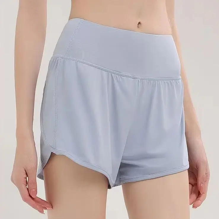 Women Anti Chafing Sports Shorts Summer High Waist Tummy Control Fake Two Piece Anti Exposure 3 Inch Running Fitness Yoga Shorts