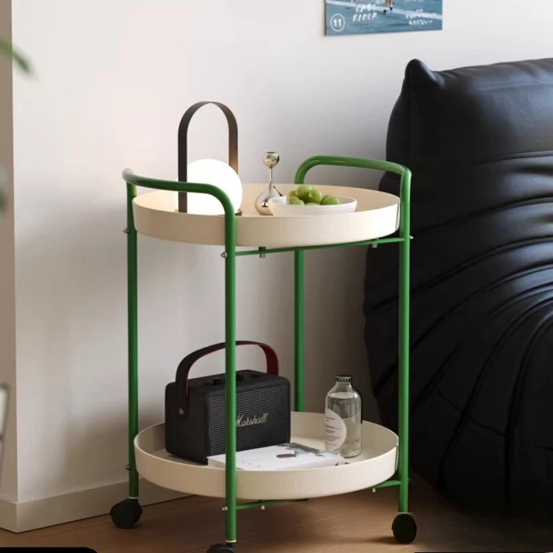 

Nordic Cream Style Rolling Cart Mobile Living Room Side Table Small Space Coffee Tables Multi-Functiona Sofa Couch Console