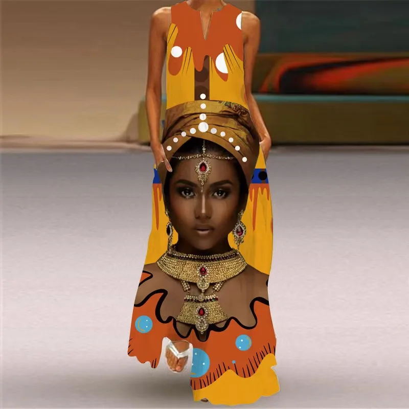 Sukienki afrykańskie damskie Moda damska Sukienka długa z dekoltem w serek na imprezę wieczorową codzienna elegancka sukienka damska w stylu boho maxi vestido szata plażowa
