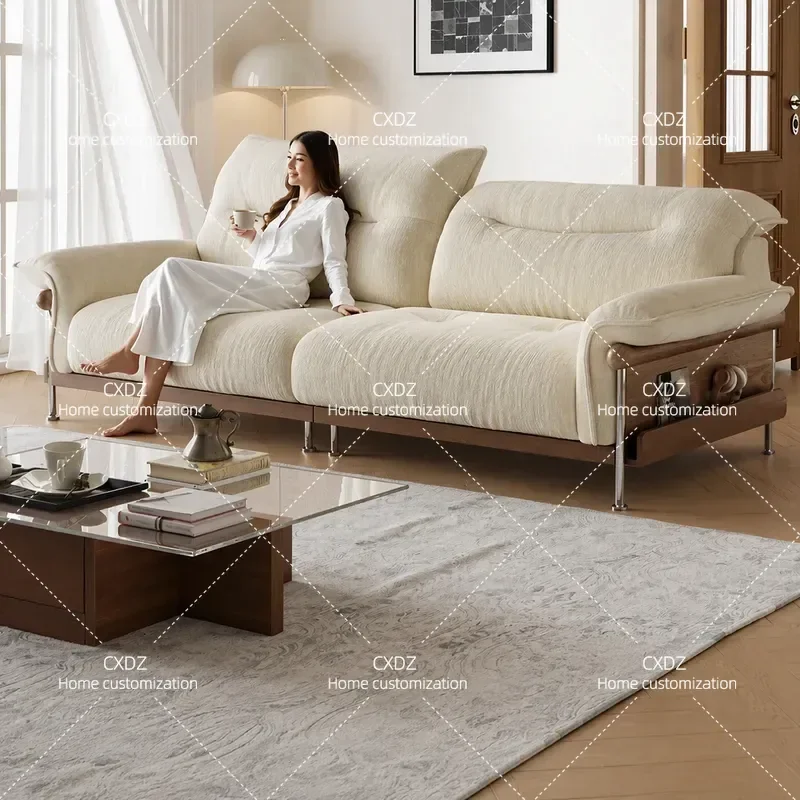 Medieval chenille fabric sofa high backrest headrest adjustable sofa small apartment living room solid wood cloth sofa