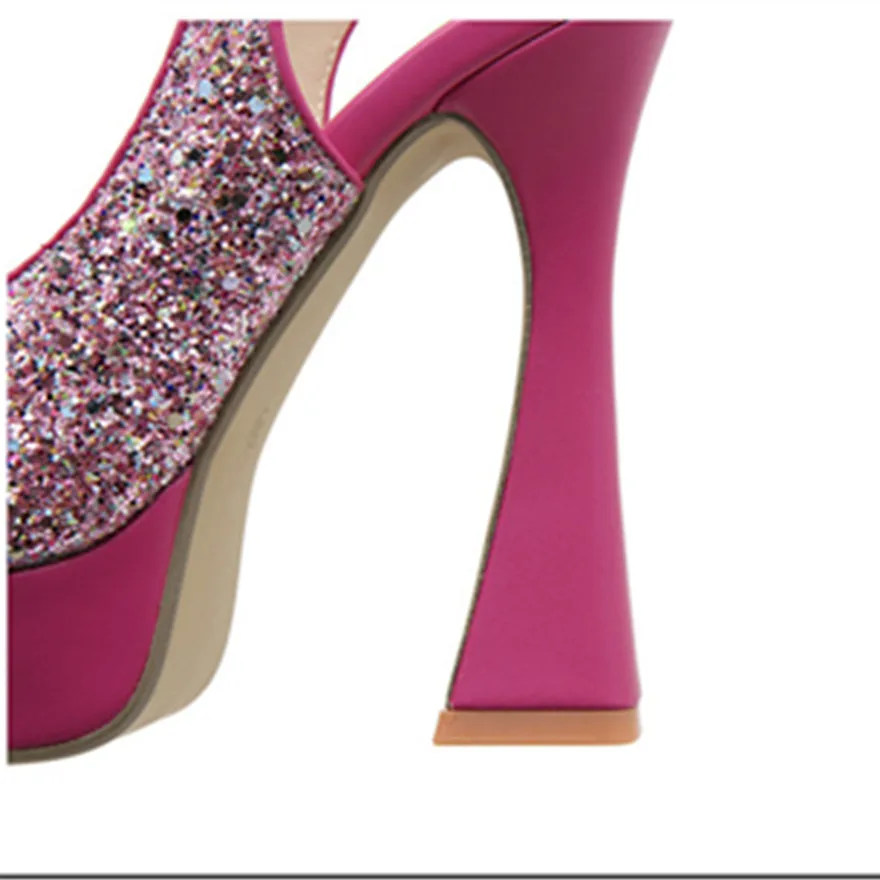 Sexy Butterfly Knot Women's Shoe Shallow Mouth Women's Shoes Rhinestone Wine Glass Tthick Heel Transparent Fish Mouth High Heels