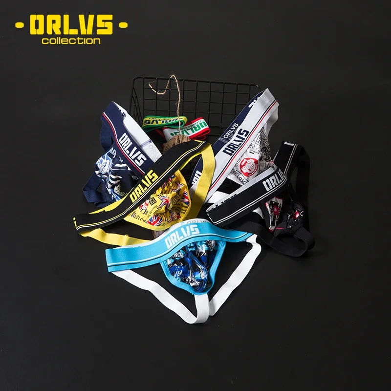 

ORLVS Men's Sexy Briefs Jockstrap Gay Slip Thongs Homme Srting Underwear Men Pouch Cuecas Man Cotton Panties Mesh Underpants