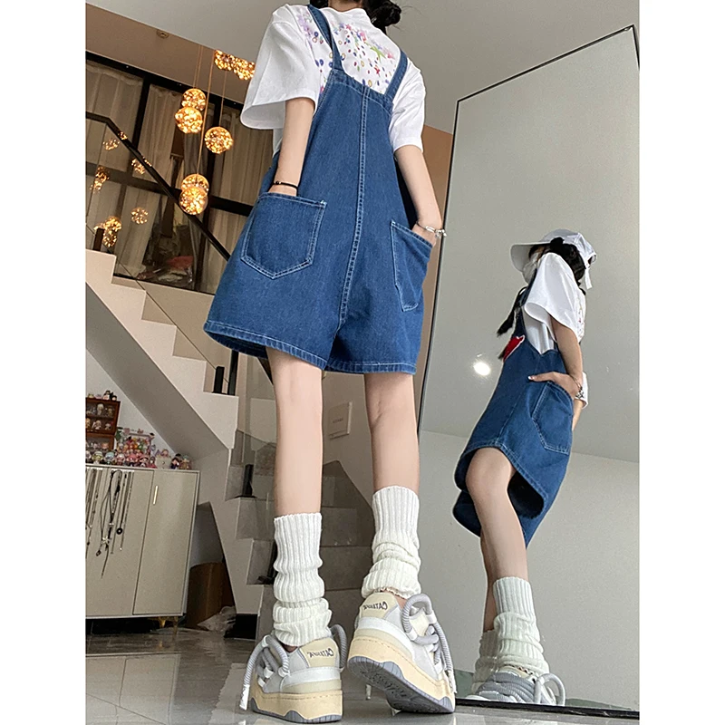 Женская уличная одежда, кавайные джинсовые шорты, комбинезоны, женские модные широкие джинсы с вышивкой, женская одежда Y2k, темно-синие брюки