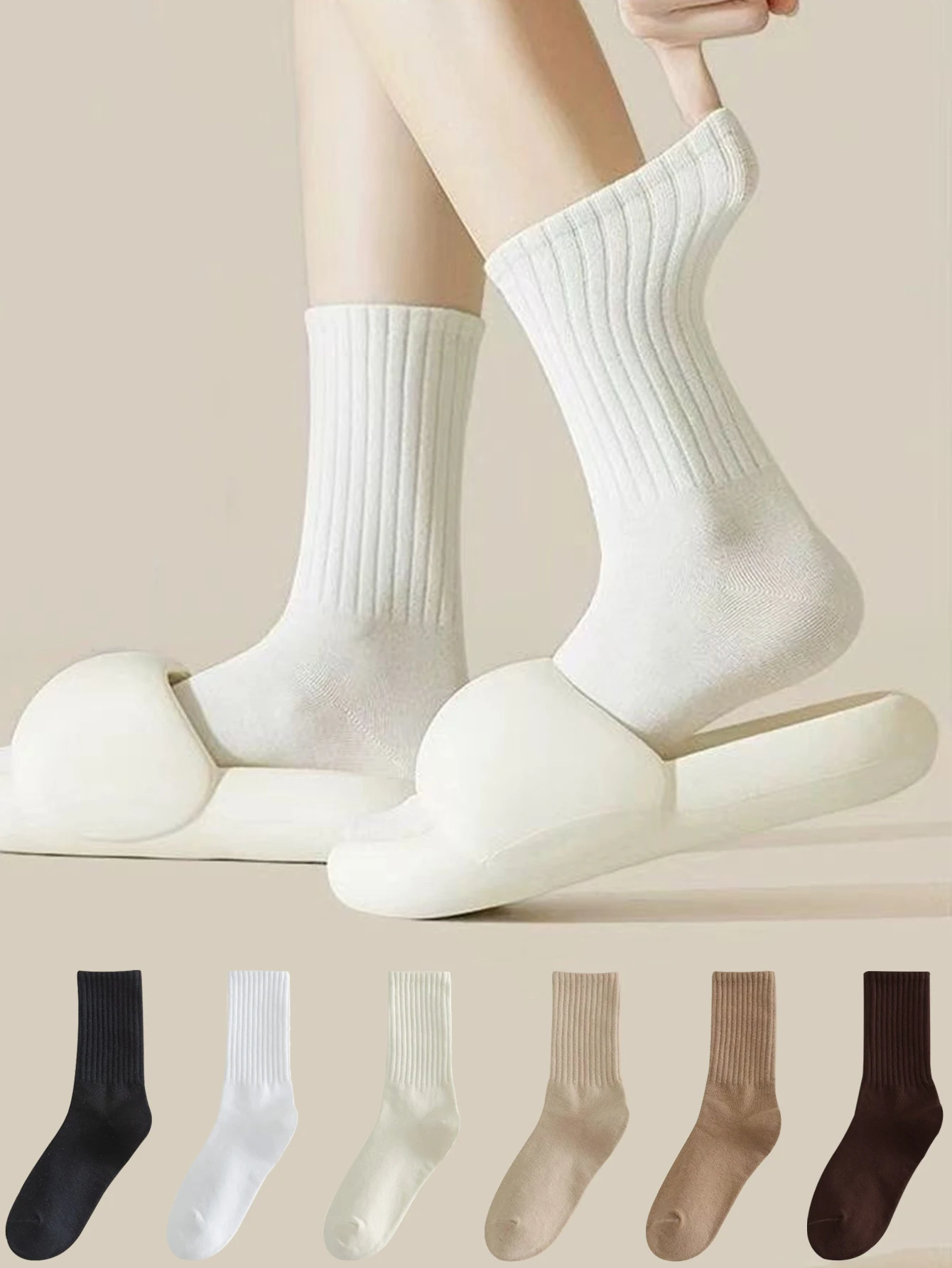 6 Paar elastische Damensocken, einfarbig, modisch, klassisch, gestreift, JK-Socken, Mittelrohr, Freizeitsocken