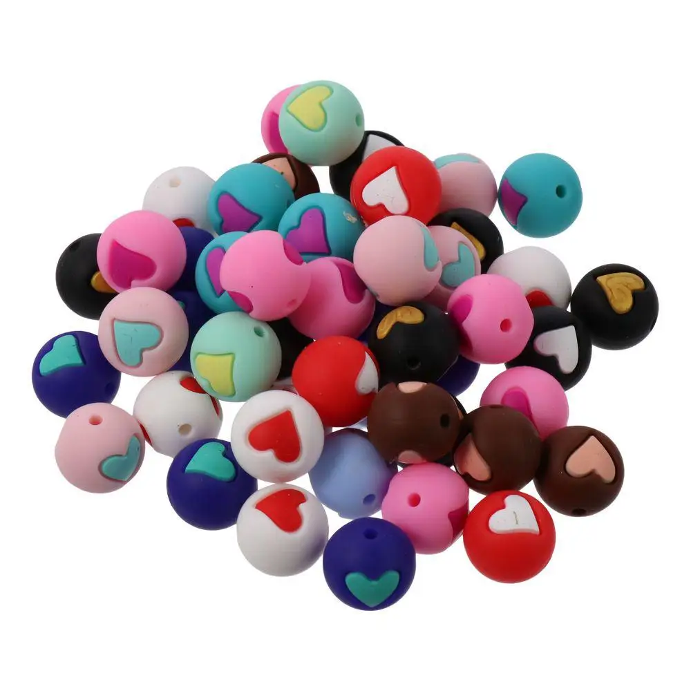 15mm Silicone Beads Jewelry Making Round Heart Heart Round Beads Silicone Rubber Ball Silicone Focal Beads DIY Craft