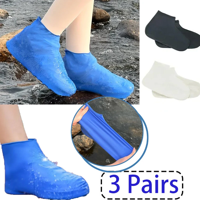 3 Pairs Outdoor Latex Shoes Covers for Rain Waterproof Thickened Reusable Boots Covers Cycling Climbing Travel Hiking Camp Tools