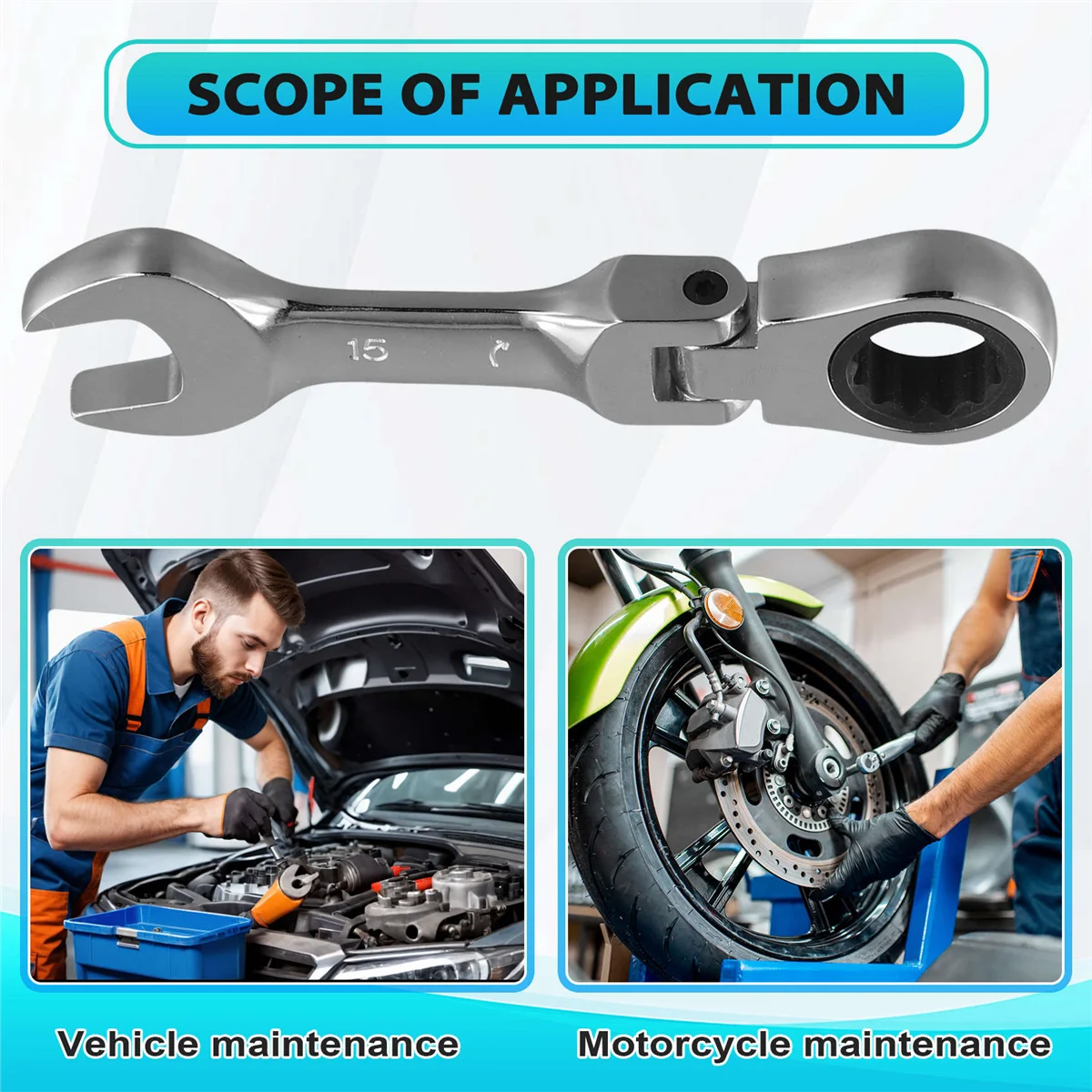 Hhtl-ショートハンドルラチェットレンチ、可動式、クイック、デュアルパーパス、オープンエンド、ハードウェアツール、省力化、15mm