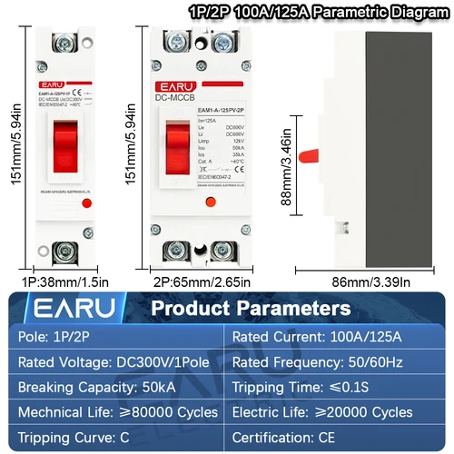 Imagen 2 del producto Disyuntor de caja moldeada Solar 1P 2P DC, Protector de interruptor de protección contra sobrecarga MCCB para aislador de batería Solar fotovoltaico PV