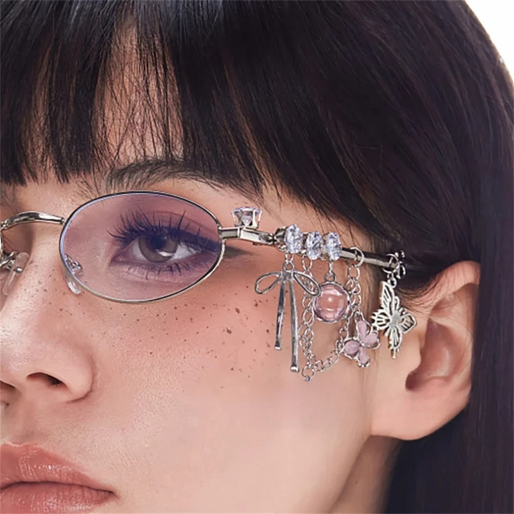 ZOETOPKID Lolita Eyeglasses Sweet Cool Spicy Girl Fashion Star Diamond Small Frame Elliptical Glasses Eyewear Cosplay Props