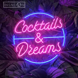 Cocktails and Dreams Neon Sign Wall Decor LED Neon Lights for Party Club Beer Store Neon Wall Decoration LED Business Signboard