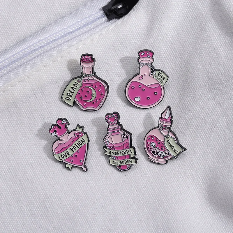 Creative Trendy Cartoon Magic Bottle Oil Drop Lapel Brooch Badge Pin Denim Bag Gift Men Women Fashion Jewelry Accessories