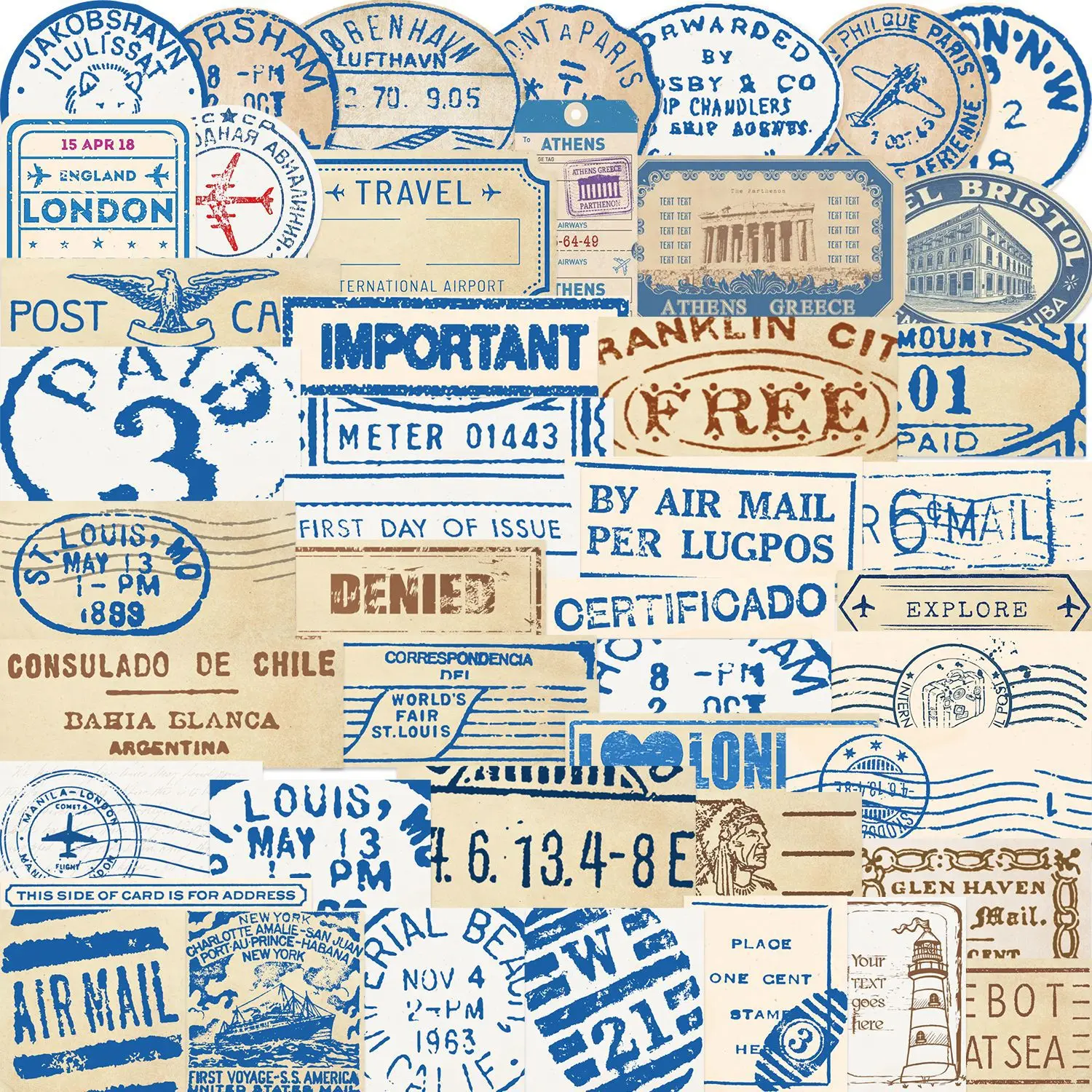 50PCS Travel Ticket Sticker Retro Style Handbook Material Phone Case Laptop Luggage Water Bottle Stationery Decorative Stickers image 6
