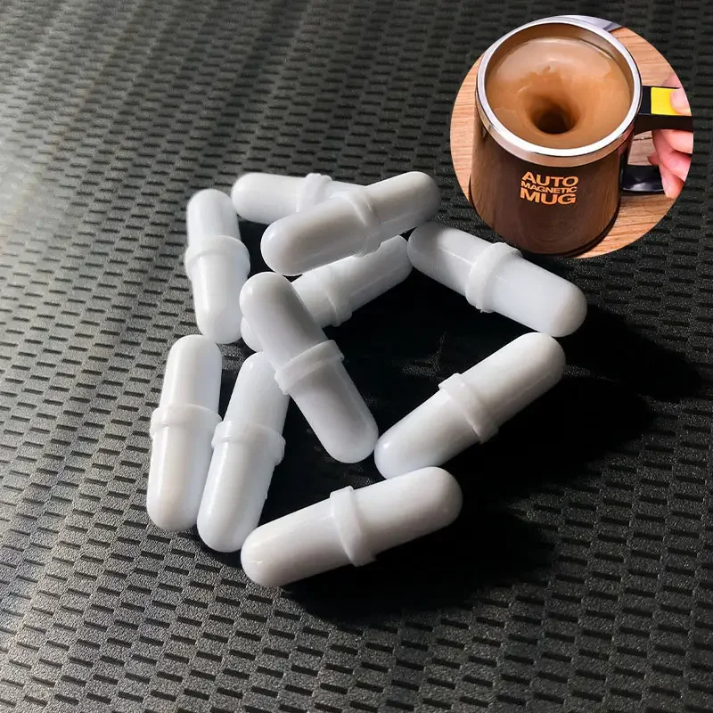 10Pcs Automatic Self-Stirring Non-Corrosive Smart Stirrer Thermal Magnetic Cup Capsule Cylindrical Magnetic Stirring Rod Cup Accessories