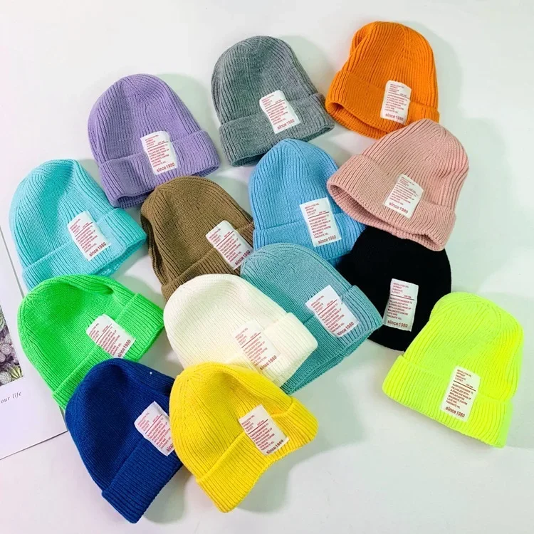 Fashionable Unisex Baby Knit Cap For Fall/Winter Solid Color Pullover Hat Suitable For 1-2-4 Years Old Children Keep Warm