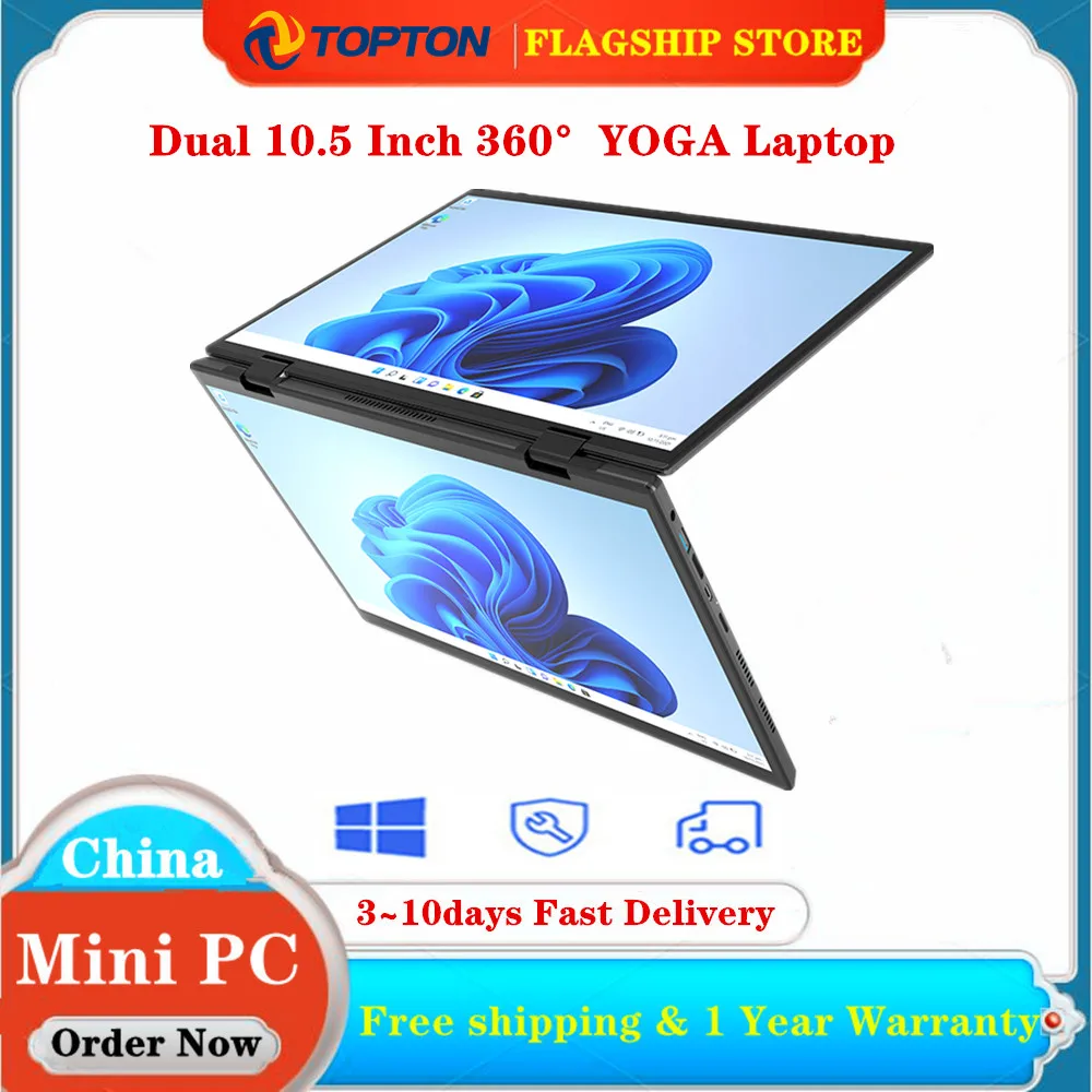 Topton L15 Tablet 360 ° YOGA Intel N95, Laptop ganda 10.5 inci IPS layar sentuh Windows 11 2 dalam 1 Tablet PC Notebook kantor Mini