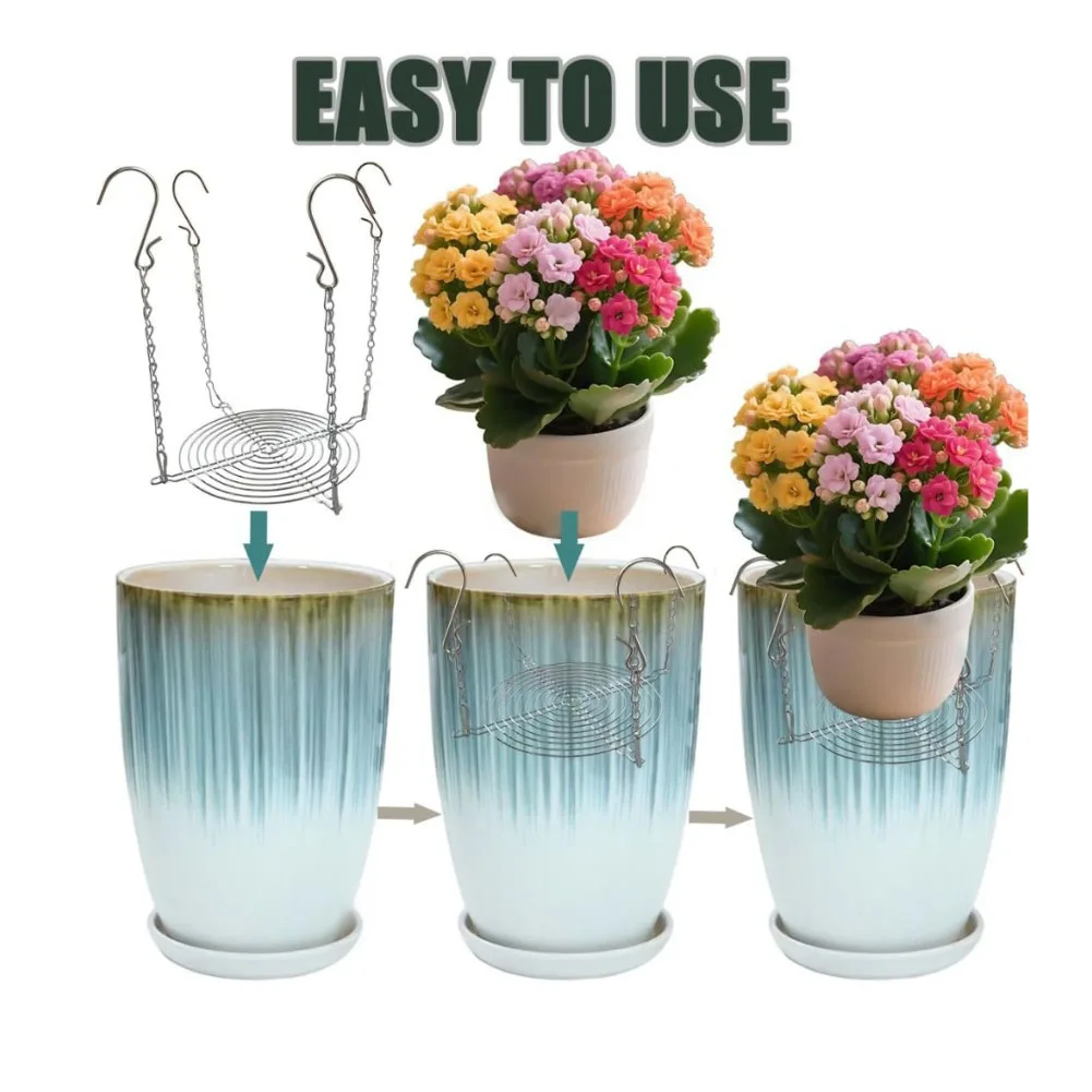 Metal Plant Pot Hanger Adjustable Chain Hook Holder Heavy‑Duty Flowerpot Suspension Rack For Balcony Garden Indoor Green Display