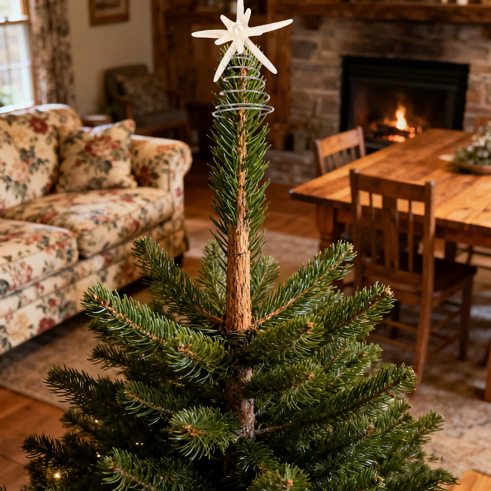 

Beach Themed Christmas Tree Topper Sea Star Shaped Metal Wire Coastal Decor for Seaside Holiday Accents Five Pointed Star